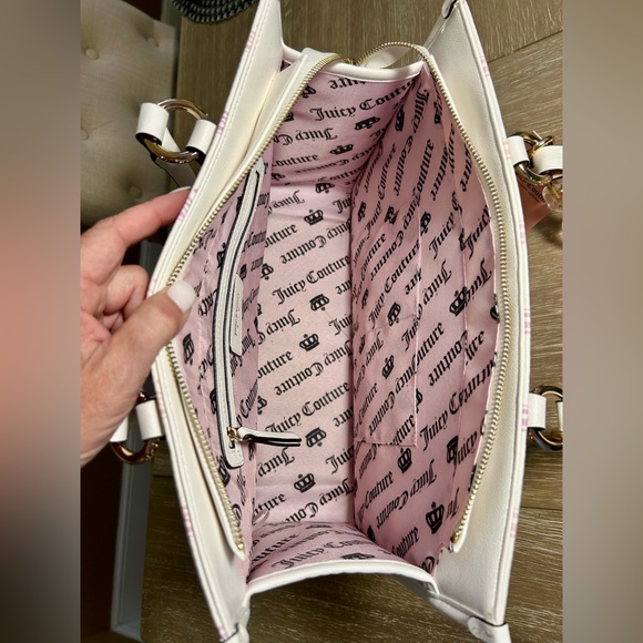 NWT Juicy Couture Bling Logo Tote Bag Pink White Chain Handle Purse HTF - Picture 11 of 14